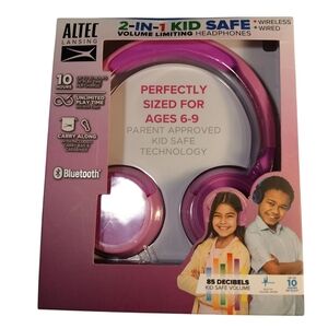 NIB Altec Lansing Kid Safe 2-in-1 Bluetooth Wireless Headphones - Princess Pink
